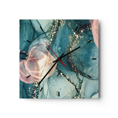 Relógio de parede - Relógio em vidro - Azul seda, rosa tule - 40x40 cm