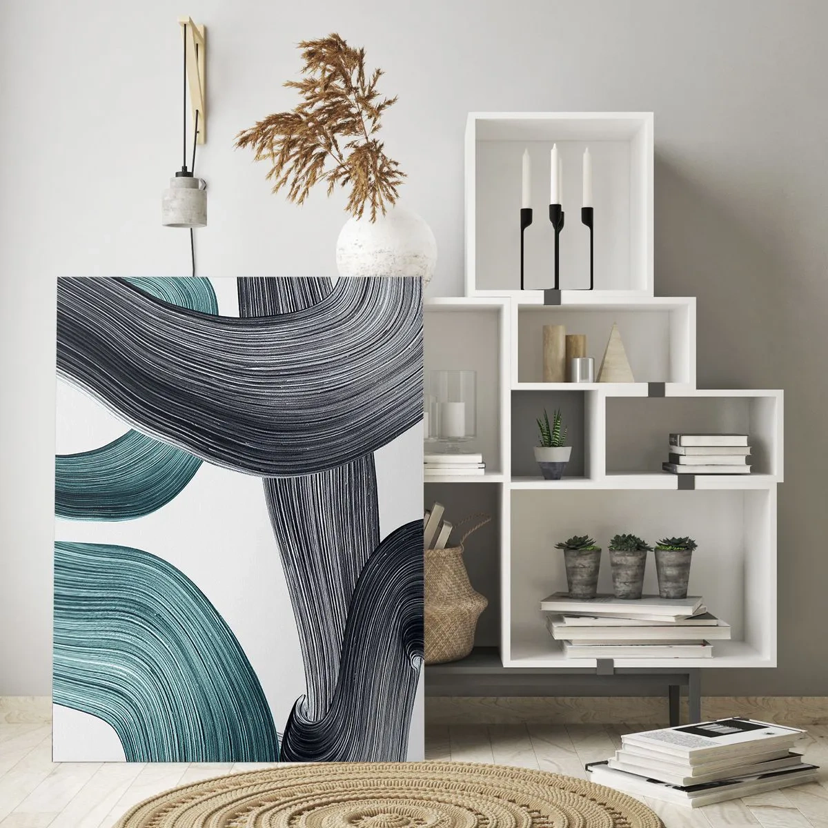 Quadro em vidro - Trilhas esmeralda e preta - 80x120 cm