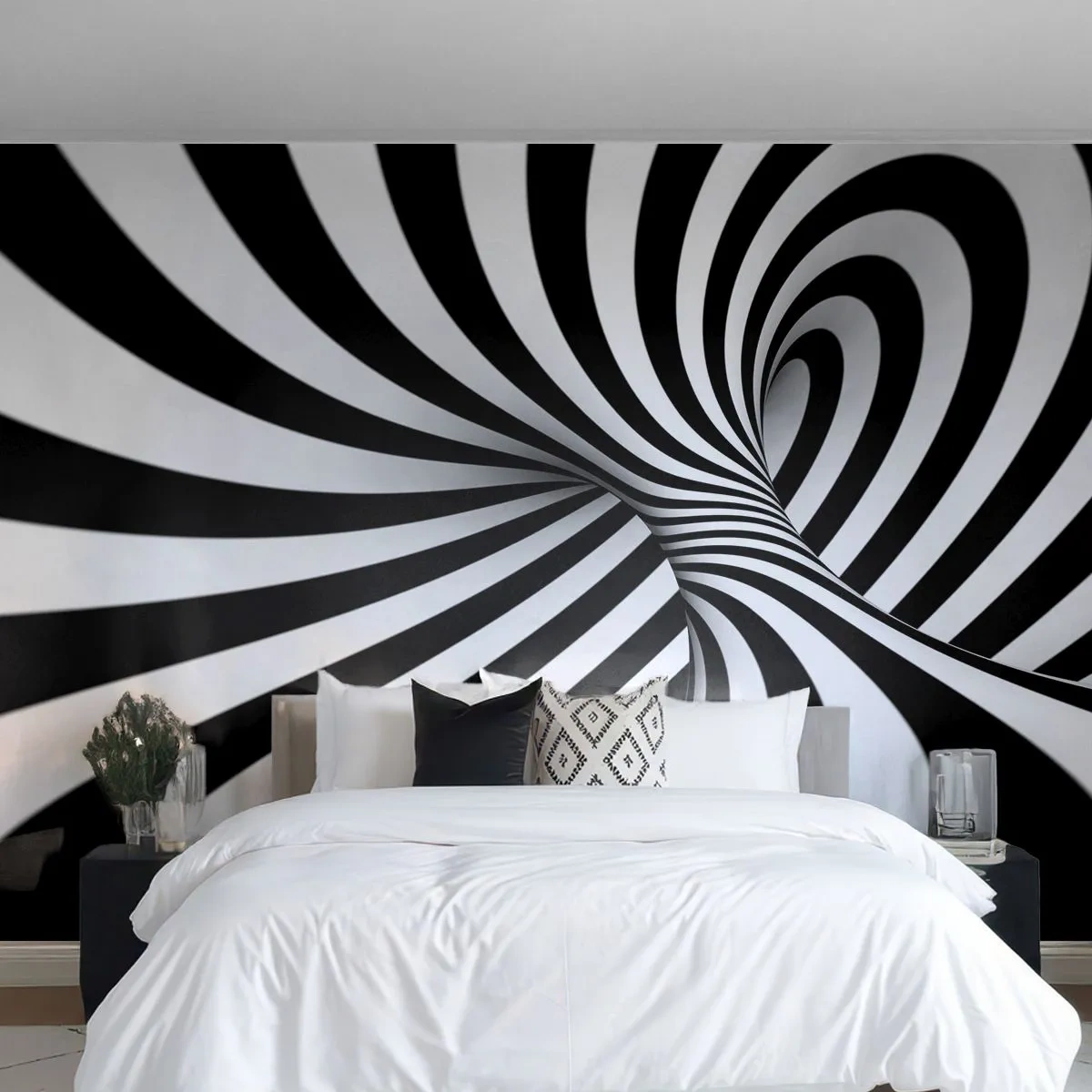 Papel de Parede Autocolante Deluxe Sticker - Composição: espaço dançante - Abstração, 3D, Preto e branco - 250x175 cm