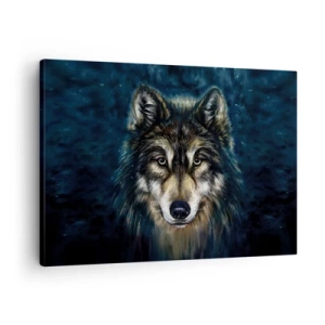 Quadro em tela - Retrato de um lobo em um fundo azul escuro - 70x50cm - Alfa? E ómega - Decoração de parede moderna para a sala de estar e quarto ARTTOR