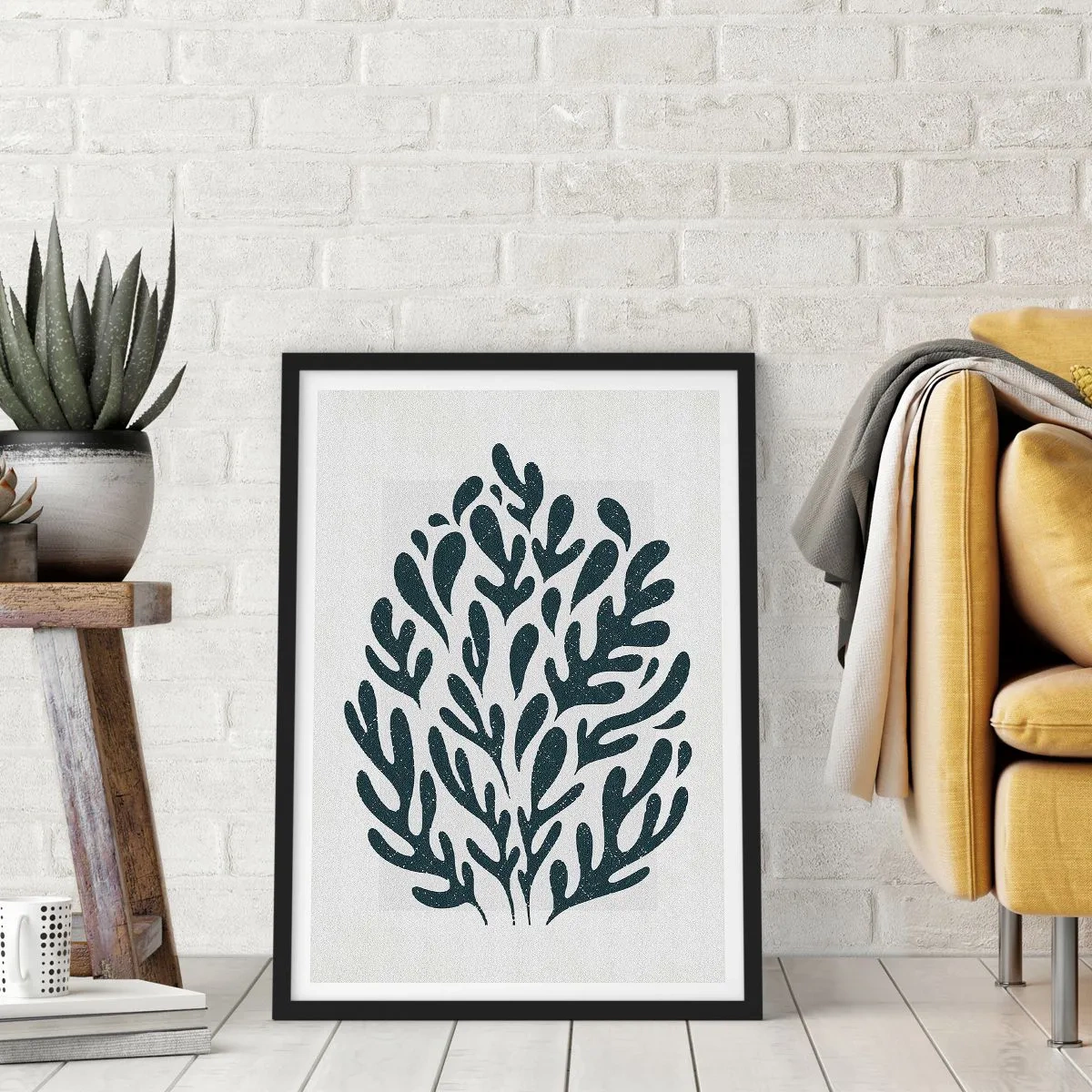 Pôster com moldura preta - Composição de planta preta sobre fundo claro - 50x70cm - Formas da natureza - Decoração de parede moderna para a sala de estar e quarto ARTTOR