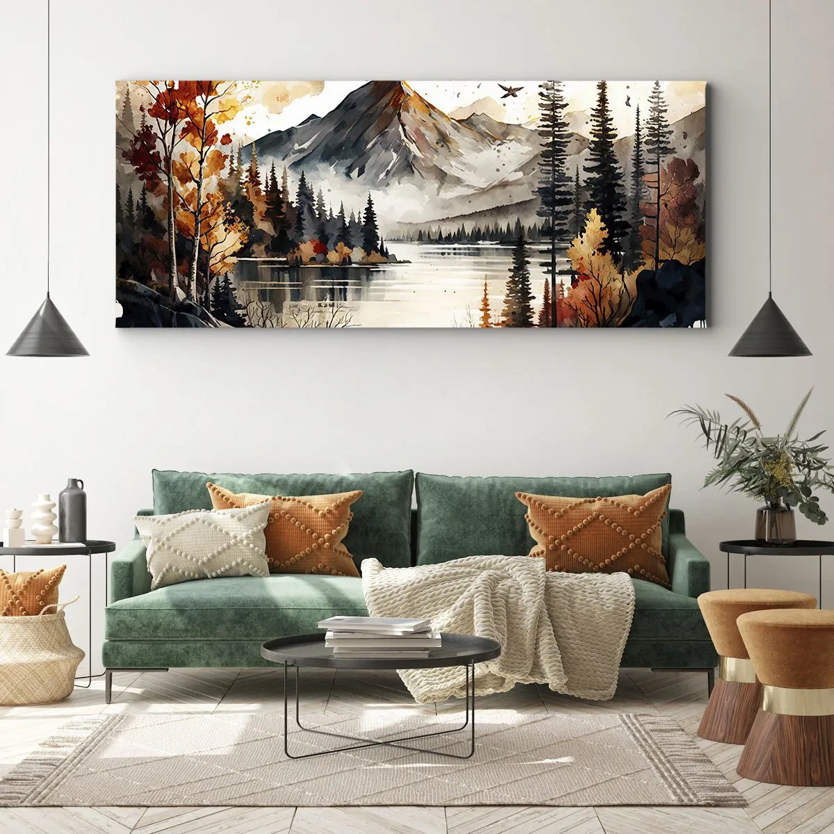 Quadro em tela - Outono dourado nas montanhas - 100x40 cm