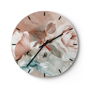 Relógio de parede - Relógio em vidro - Flores delicadas em tons pastéis sobre fundo claro - 30x30cm - O espírito do romantismo - Decoração de parede moderna para a sala de estar, cozinha e quarto ARTTOR
