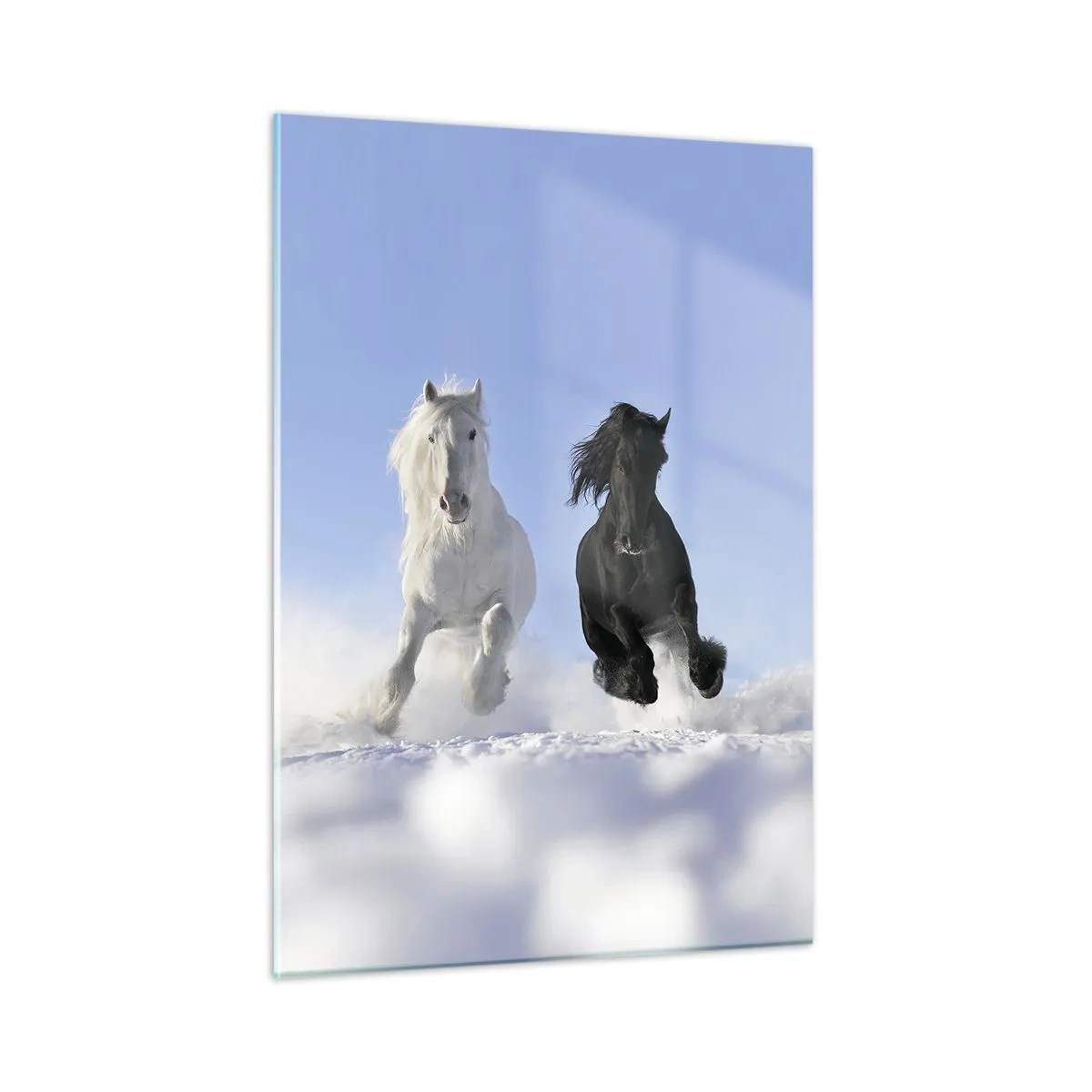 Quadro em vidro - Galope preto e branco - 50x70 cm
