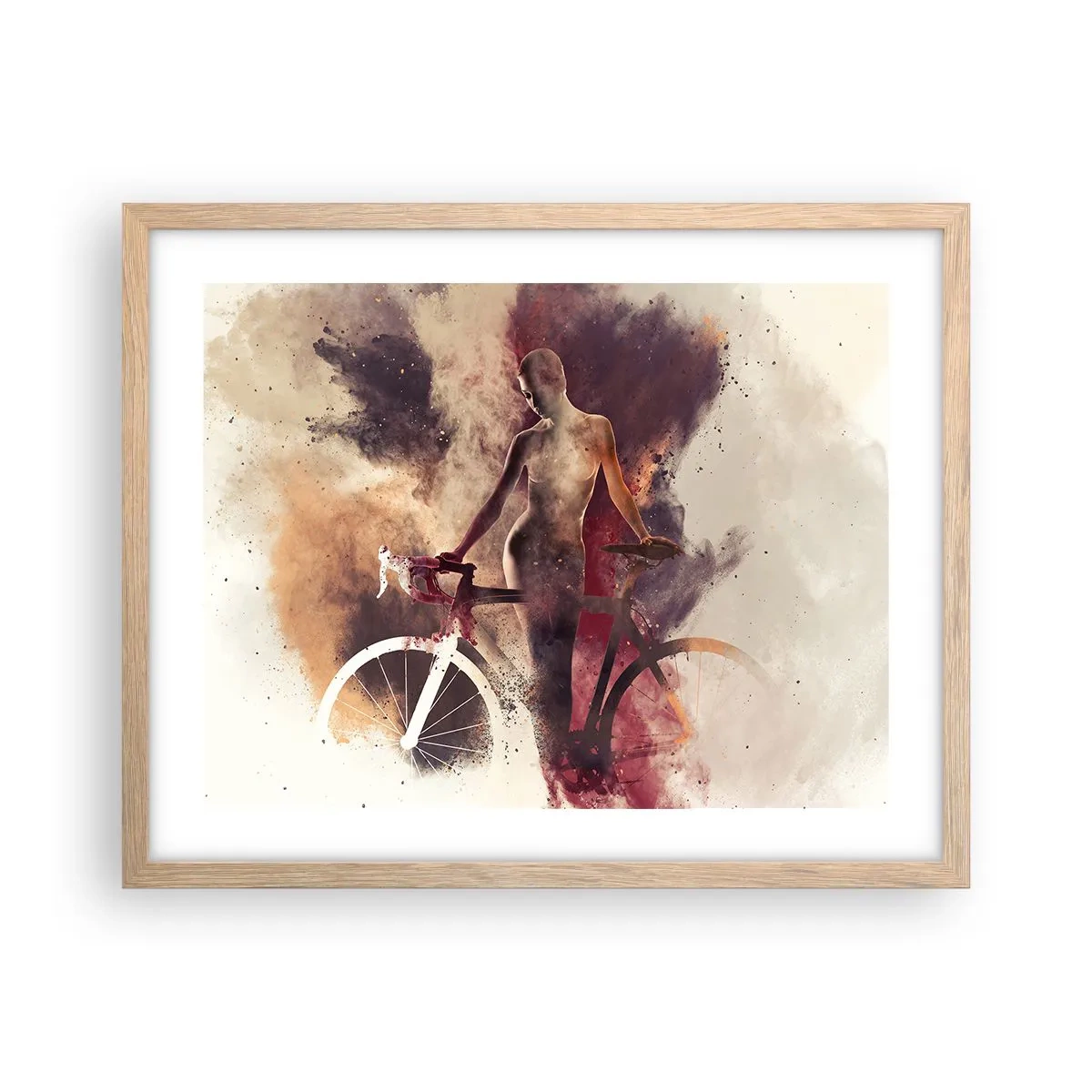 Pôster com moldura de carvalho claro - Uma alma de bicicleta em formas de mármore - 50x40 cm