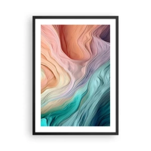 Pôster com moldura preta - Uma composição abstrata de linhas onduladas em cores pastéis. - 50x70cm - Onda arco-íris - Decoração de parede moderna para a sala de estar e quarto ARTTOR
