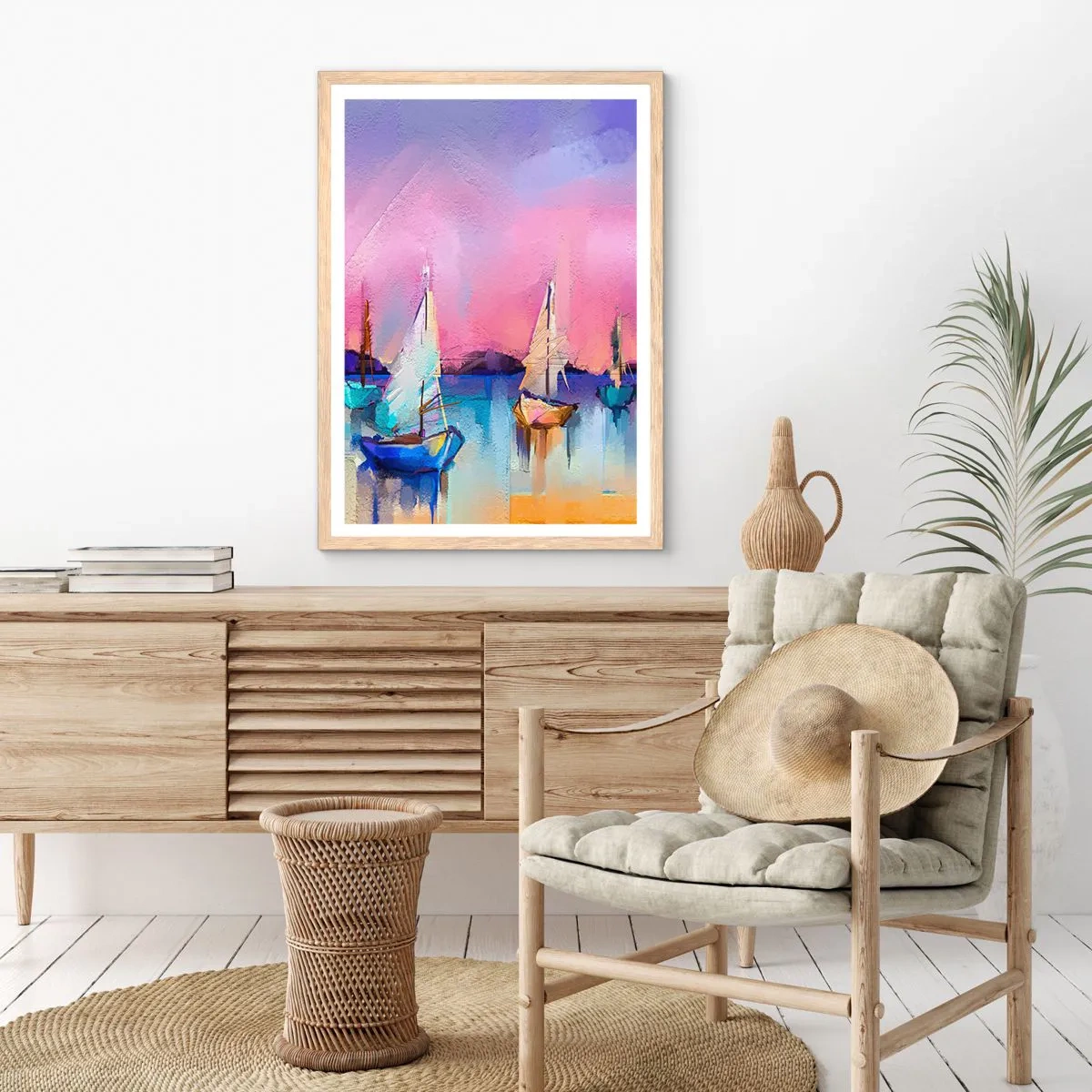 Pôster com moldura de carvalho claro - Direção: águas largas - 50x70 cm