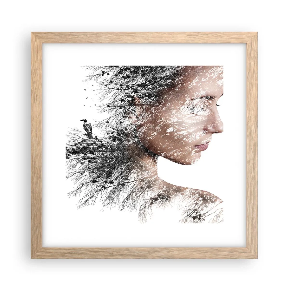 Pôster com moldura de carvalho claro - Espírito da floresta - 30x30 cm