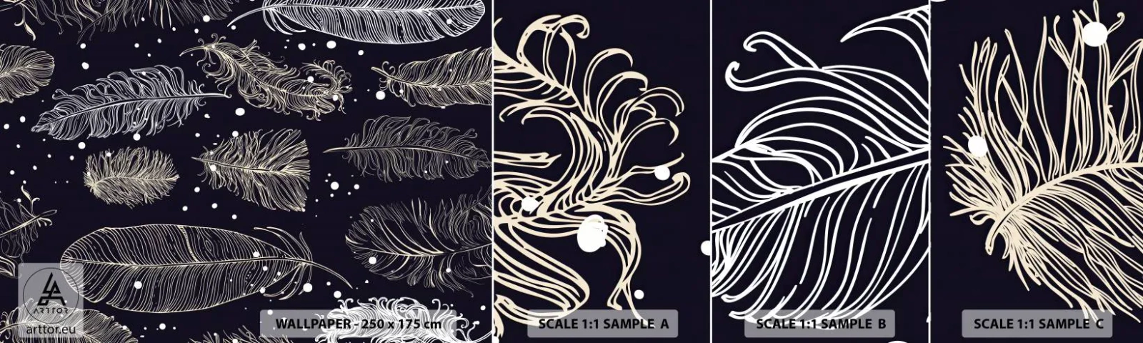 Amostra de papel de parede autocolante Deluxe Sticker - Rendas de penas - Pena de ave, Gráficos, Pedaço - 100x30 cm