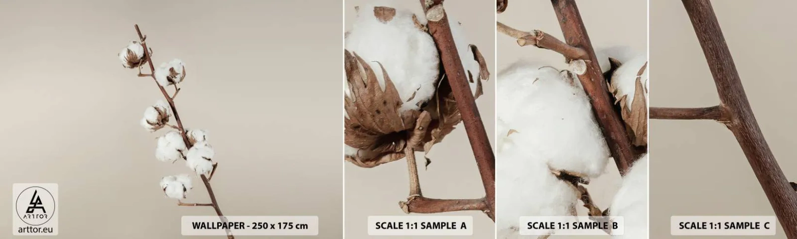 Amostra de papel de parede autocolante Deluxe Sticker - Na fonte da suavidade - Flor de algodão, Natureza, Algodão - 100x30 cm