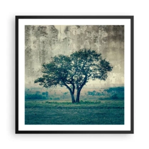 Pôster com moldura preta - Uma macieira num prado azul? - 60x60 cm