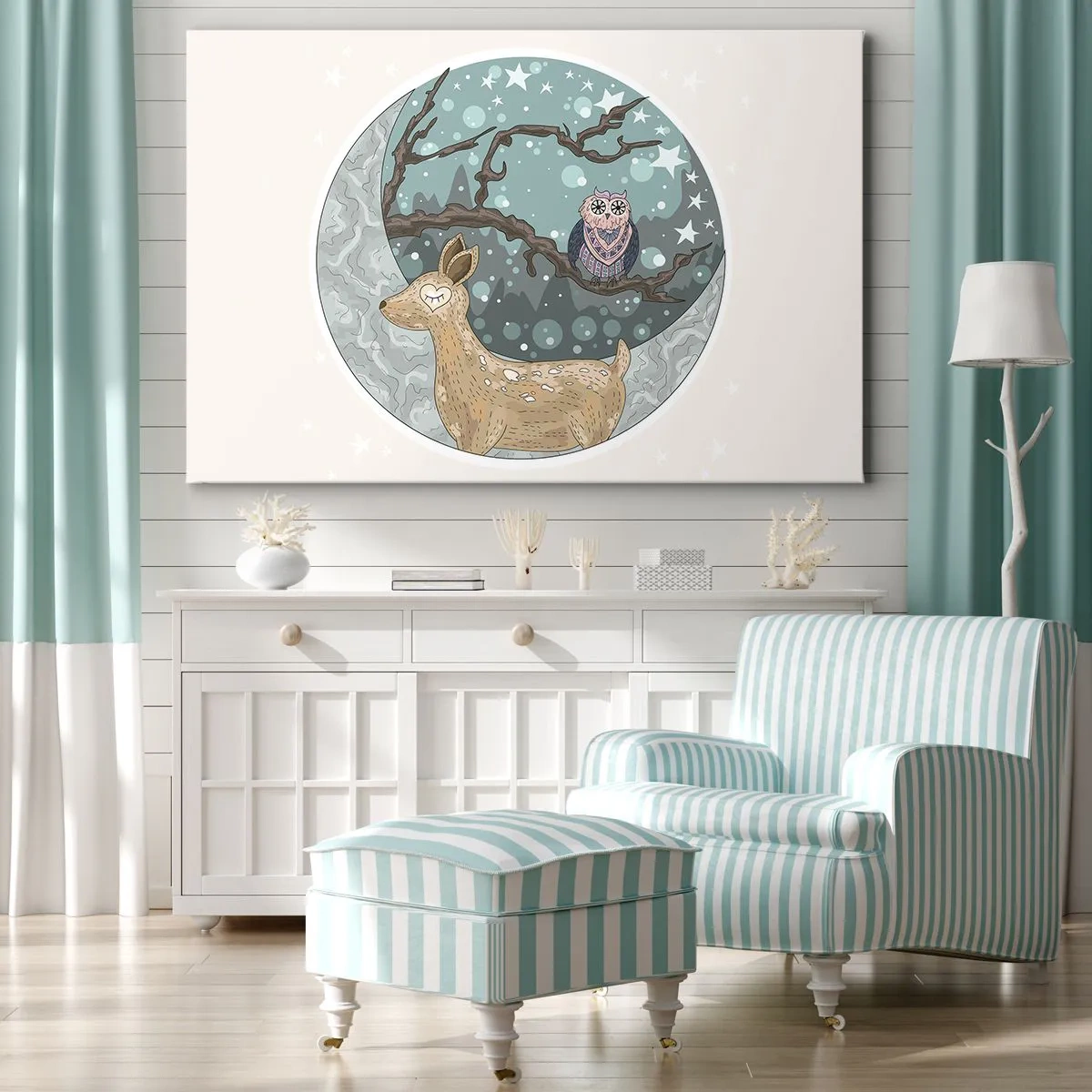Quadro em tela - Noite na floresta como em um conto de fadas - 120x80 cm