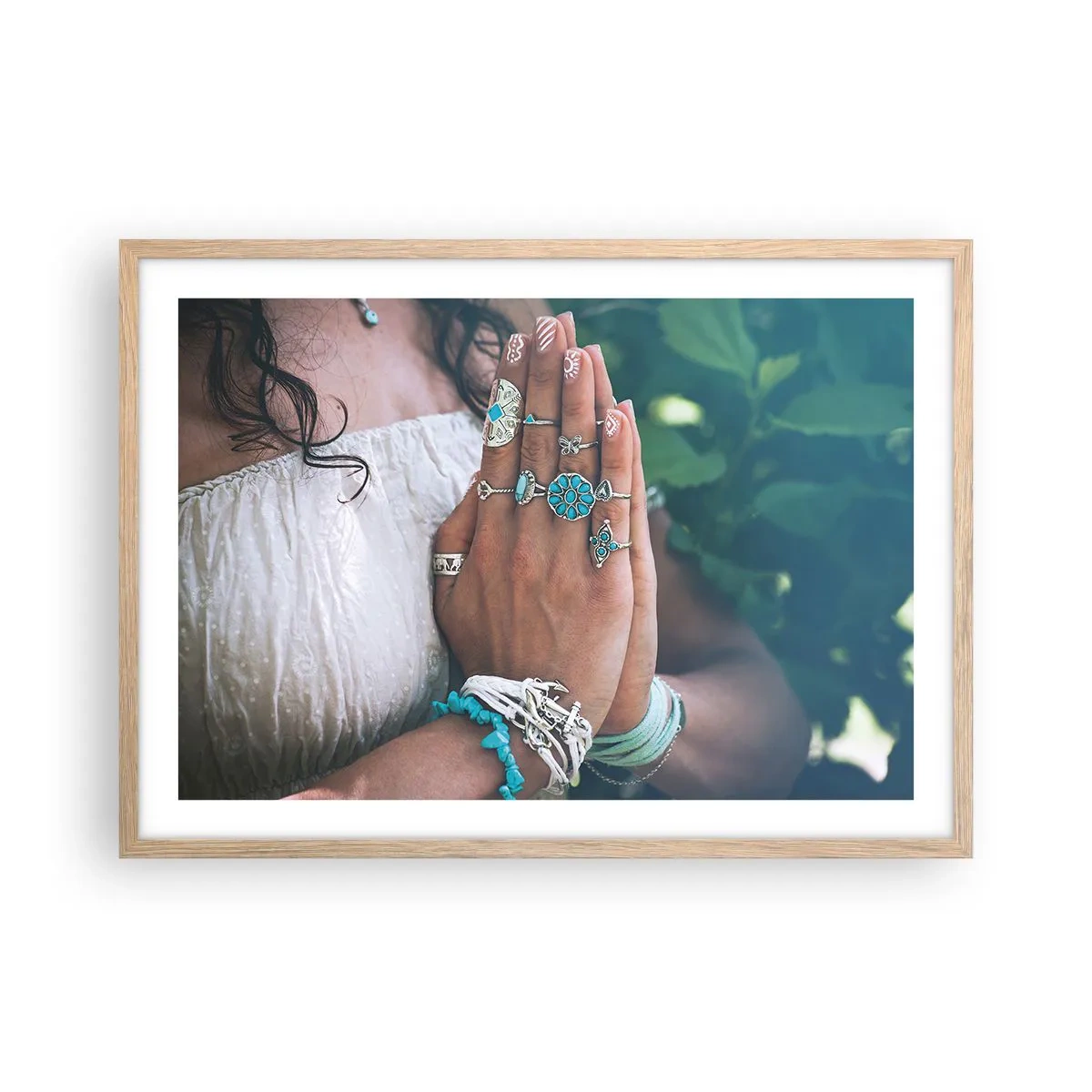 Pôster com moldura de carvalho claro - Bem-vindo ao centro do ser - 70x50 cm