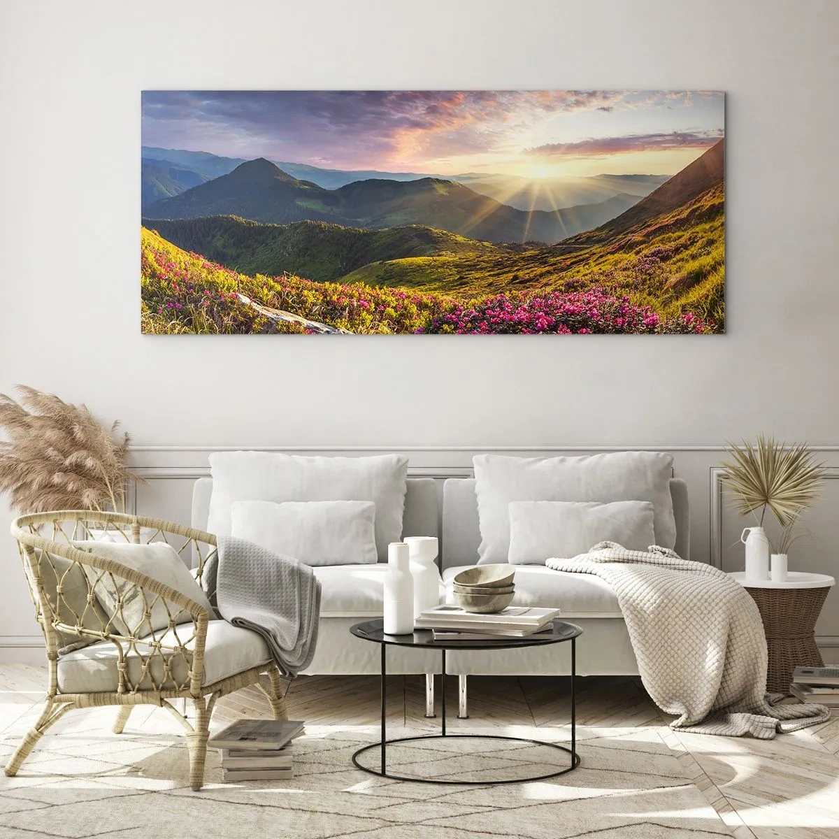 Quadro em vidro - A frescura de uma manhã nas montanhas - 90x30 cm