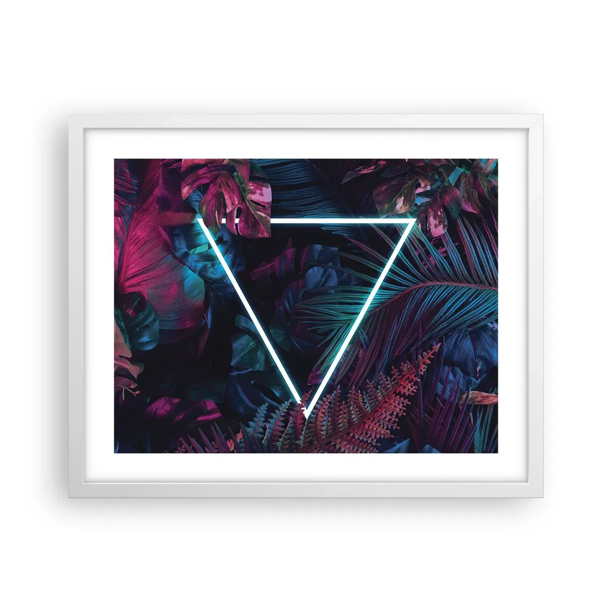 Pôster em moldura branca - Jardim estilo discoteca - 50x40 cm