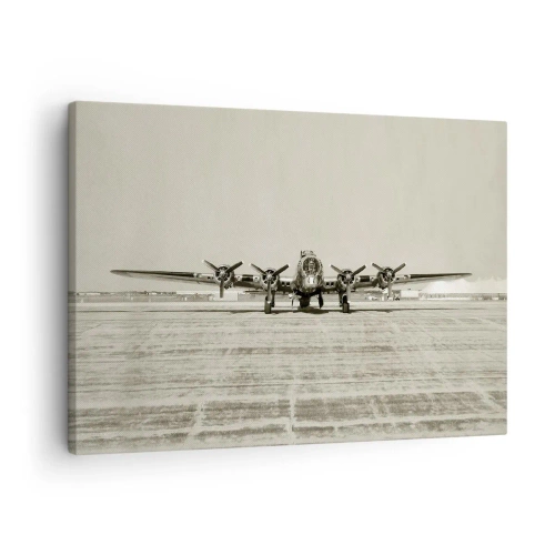 Quadro em tela - Avião histórico no aeroporto em sépia - 70x50cm - Pronto como sempre  - Decoração de parede moderna para a sala de estar e quarto ARTTOR