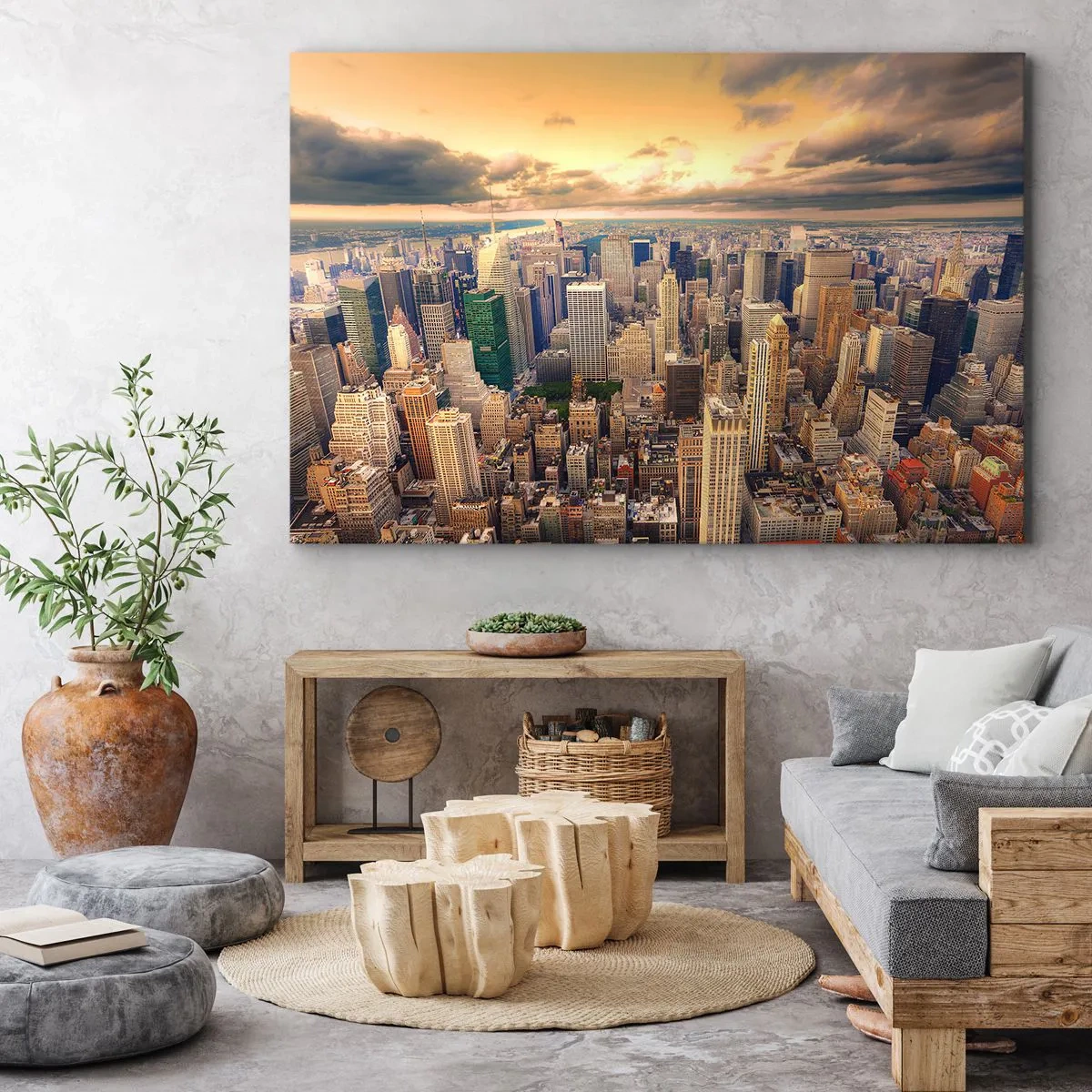 Quadro em tela - Metrópole dourada - 100x70 cm