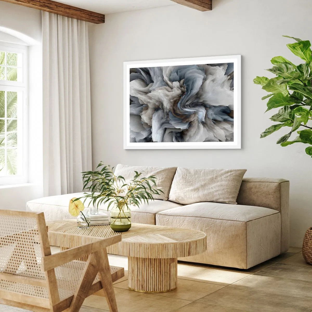 Pôster em moldura branca - Pedra e flor - 70x50 cm