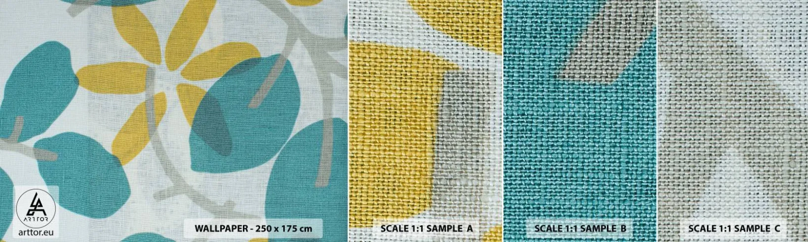 Amostra de Papel de Parede Standard Eco - Entre as folhas azuis - Boho, Flores, Minimalismo - 100x30 cm