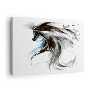 Quadro em tela - Uma mulher e um cavalo em uma aquarela mística cheia de dinâmica - 70x50cm - O galope do Príncipe Negro - Decoração de parede moderna para a sala de estar e quarto ARTTOR