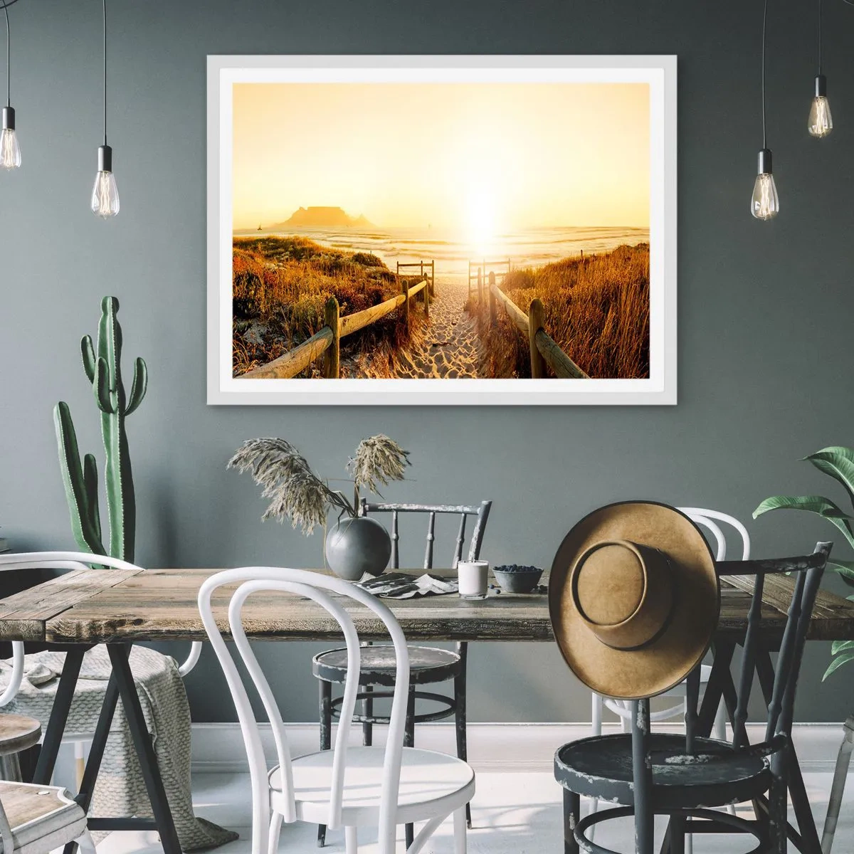 Pôster em moldura branca - Pelaa duna, em direção ao sol - 91x61 cm