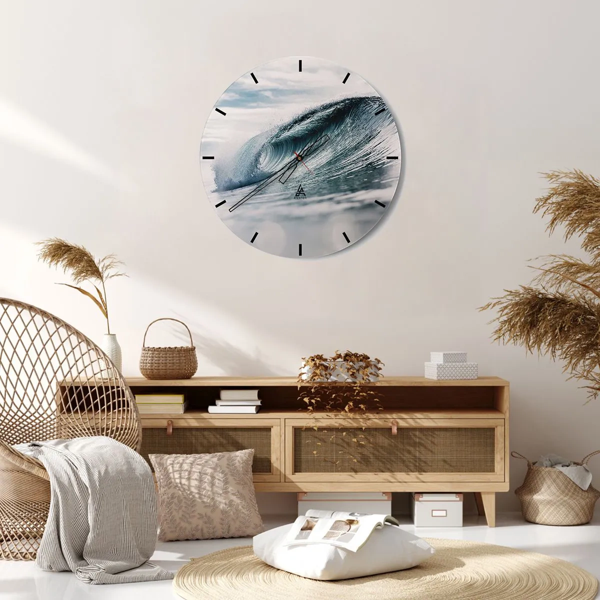 Relógio de parede - Relógio em vidro - Uma onda dinâmica do oceano capturada em movimento - 30x30cm - Pico de água - Decoração de parede moderna para a sala de estar, cozinha e quarto ARTTOR