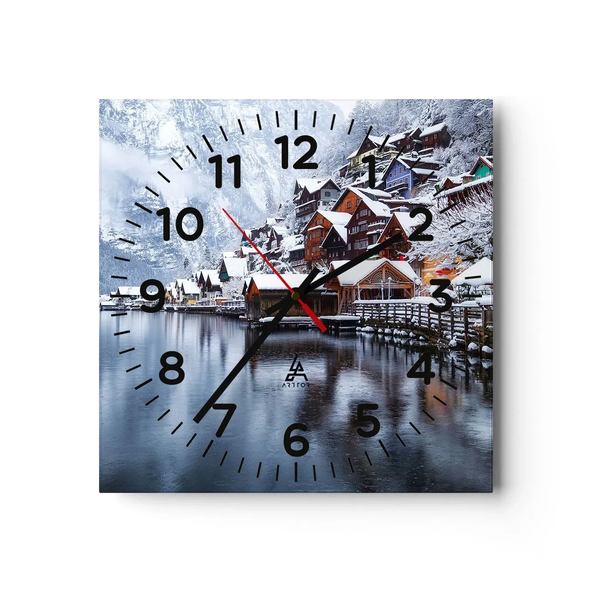 Relógio de parede - Relógio em vidro - Na decoração de inverno - 30x30 cm