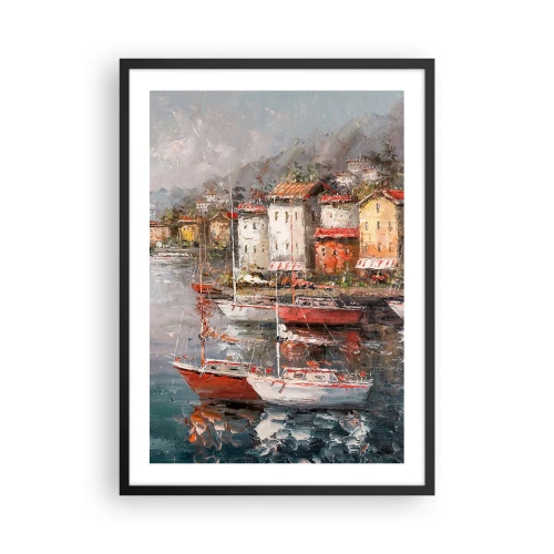 Pôster com moldura preta - Um porto pitoresco com veleiros de estilo impressionista - 50x70cm - Refúgio romântico - Decoração de parede moderna para a sala de estar e quarto ARTTOR