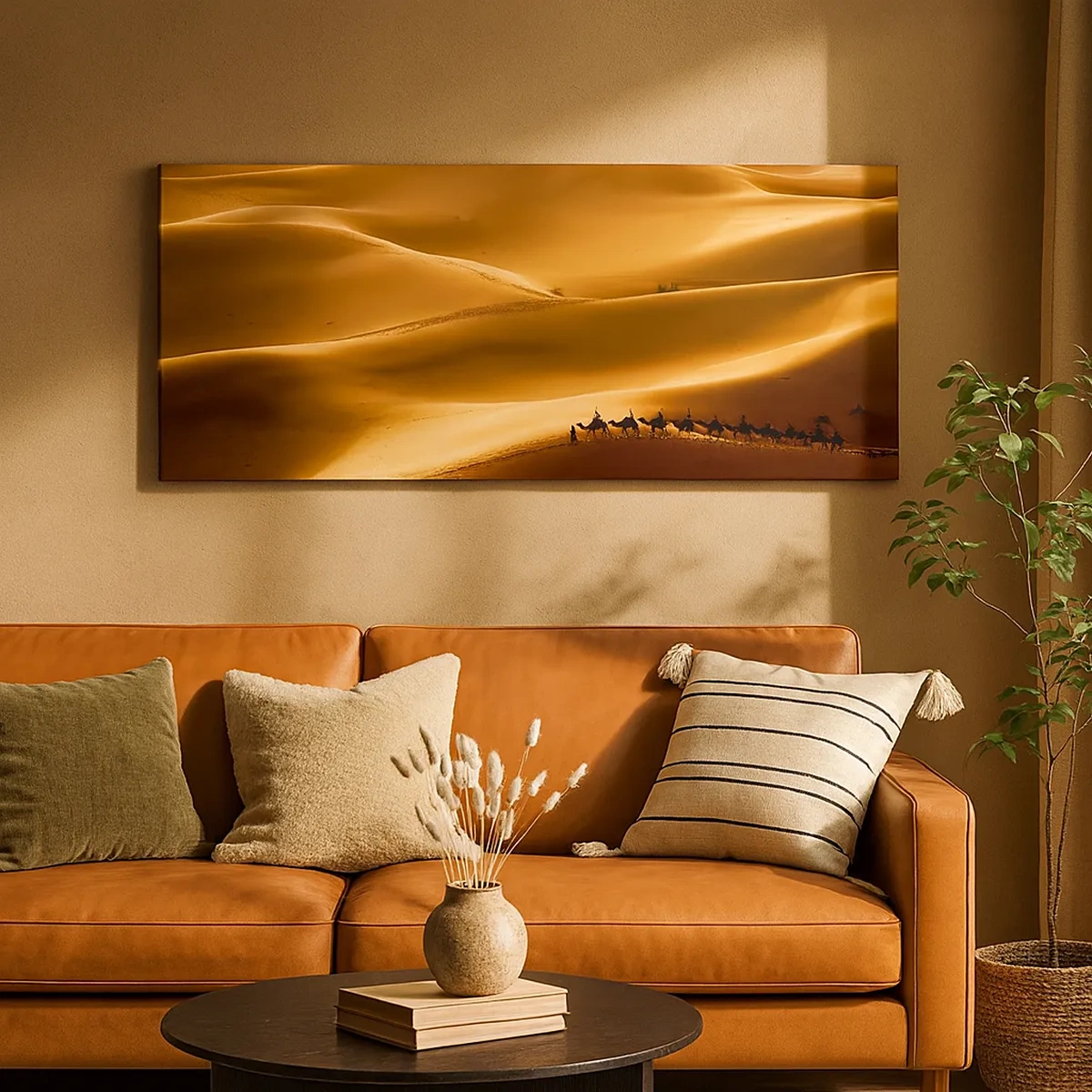 Quadro em tela - Caravana nas ondas do deserto - 30x30 cm