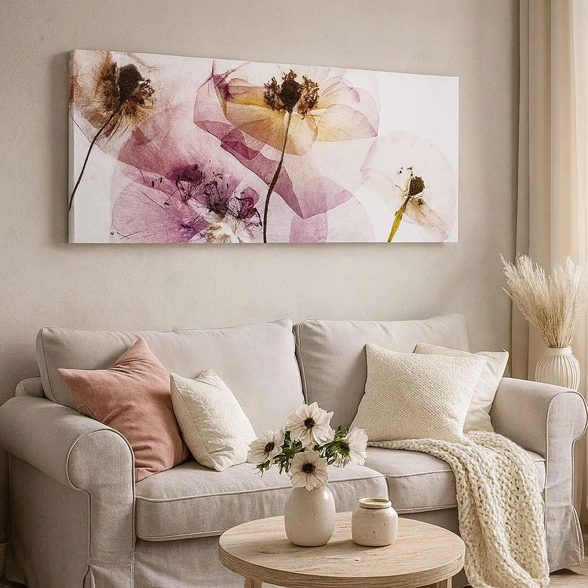 Quadro em tela - A transparência das flores - 100x40 cm
