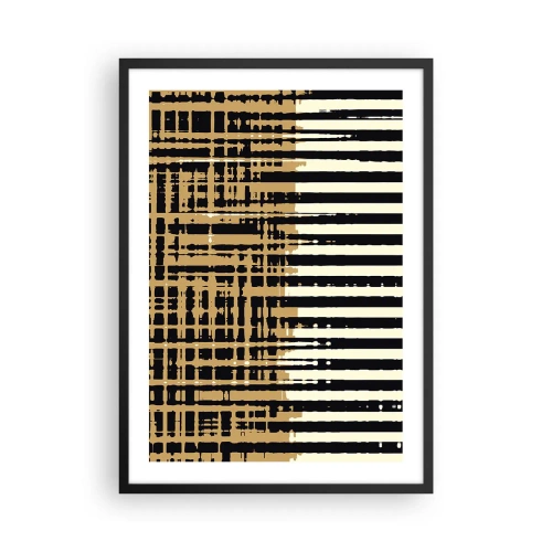 Pôster com moldura preta - Padrão geométrico com linhas e cores quentes - 50x70cm - Abstração arquitetónica - Decoração de parede moderna para a sala de estar e quarto ARTTOR