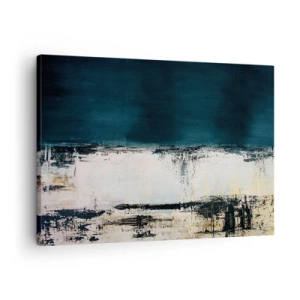 Quadro em tela - Composição horizontal abstrata em tons de azul marinho e branco - 70x50cm - Composição horizontal - Decoração de parede moderna para a sala de estar e quarto ARTTOR
