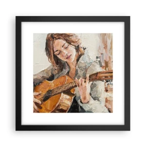 Pôster com moldura preta - Concerto de violão e coração de rapariga - 30x30 cm
