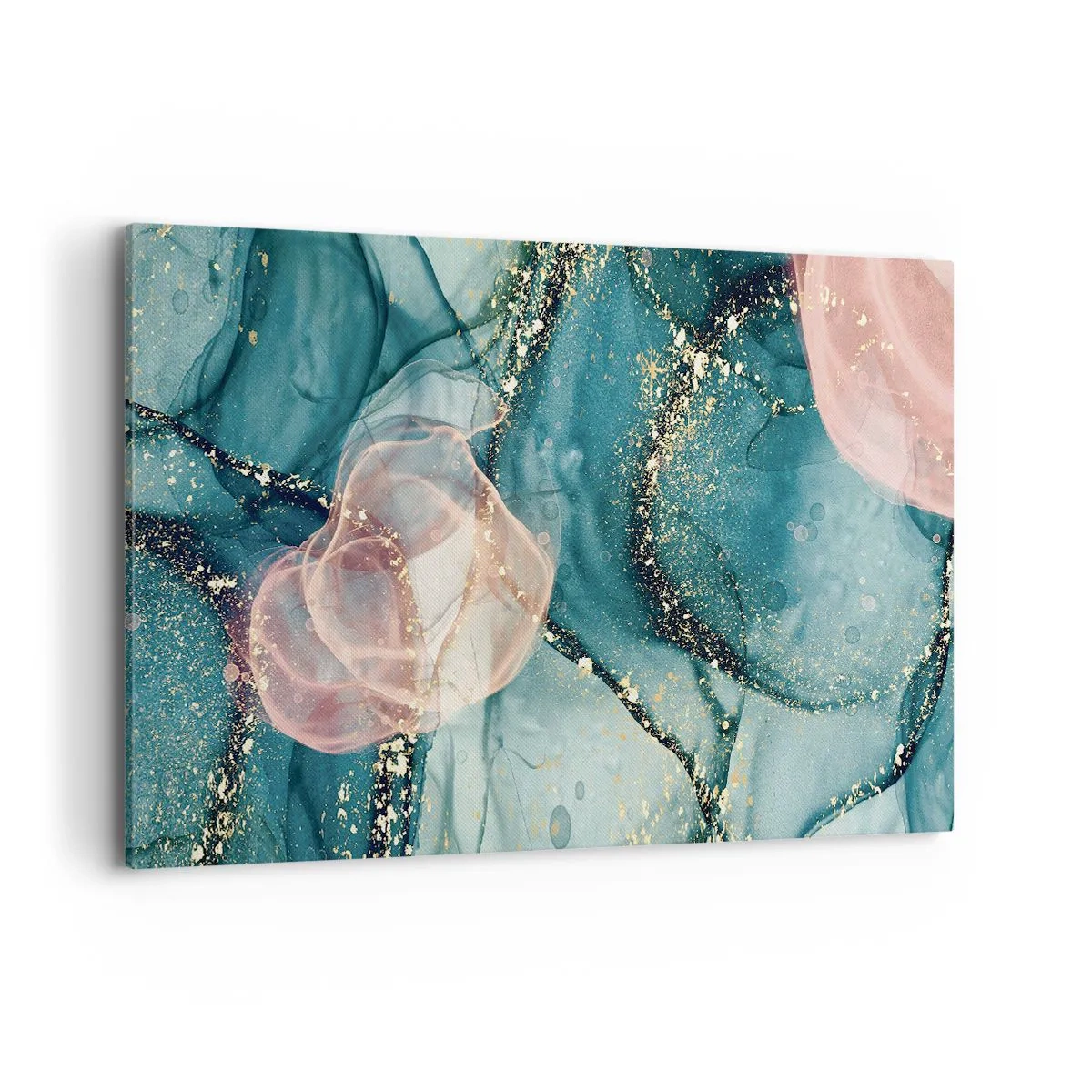 Quadro em tela - Azul seda, rosa tule - 120x80 cm