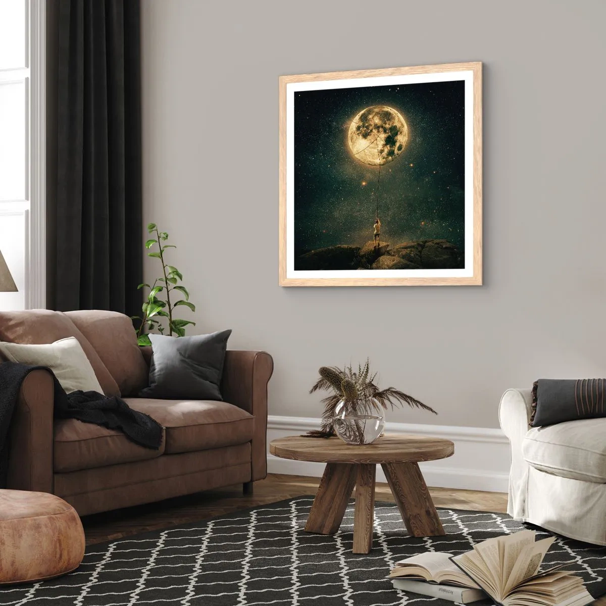 Pôster com moldura de carvalho claro - Aquele que roubou a lua - 40x40 cm