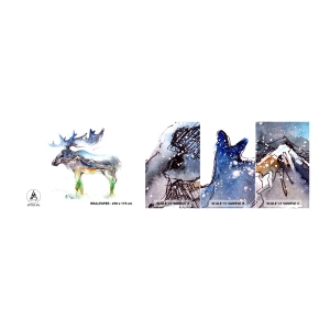 Amostra de papel de parede autocolante Deluxe Sticker - O herói do conto de inverno - Abstração, alce, Montanhas - 100x30 cm