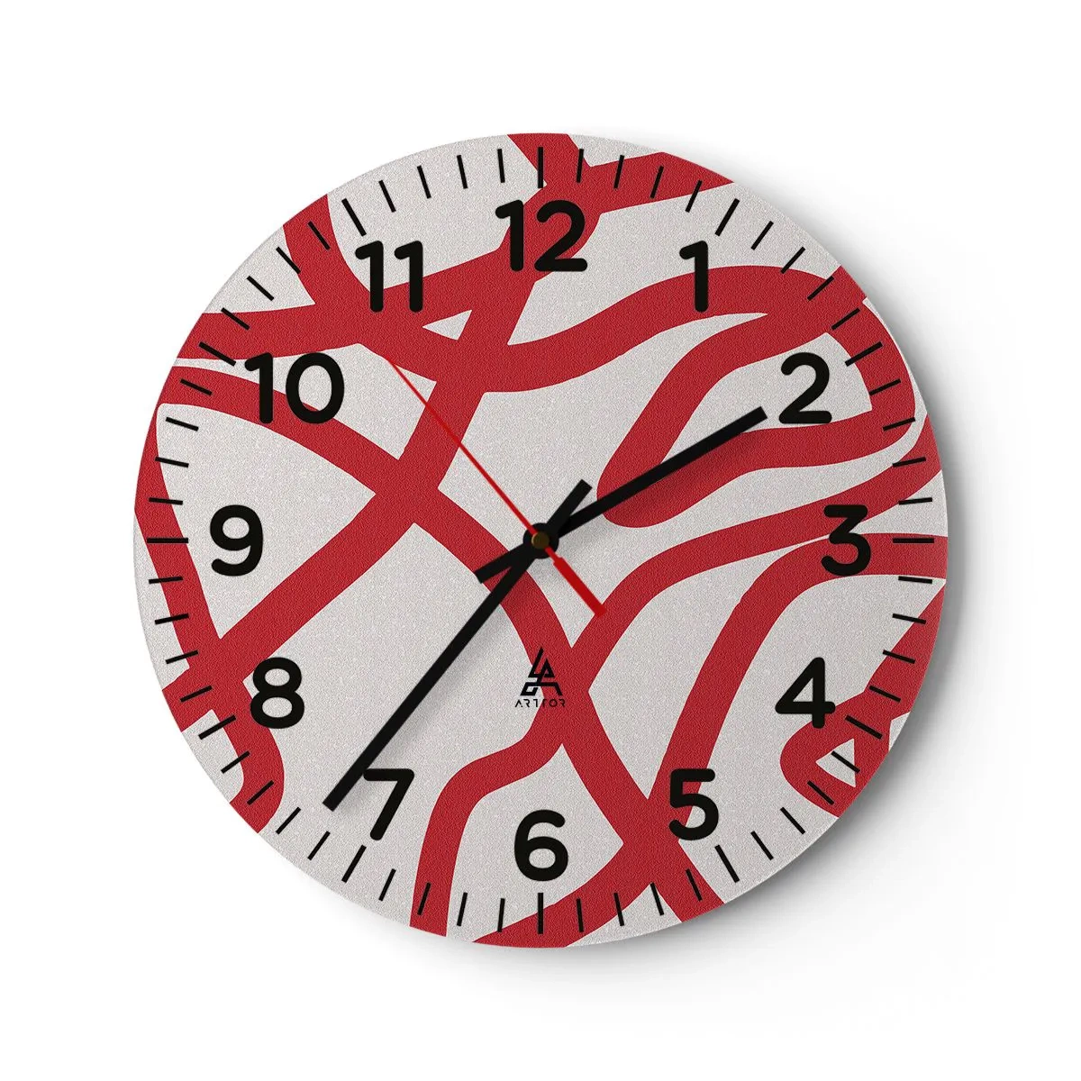 Relógio de parede - Relógio em vidro - Vermelho em branco - 40x40 cm