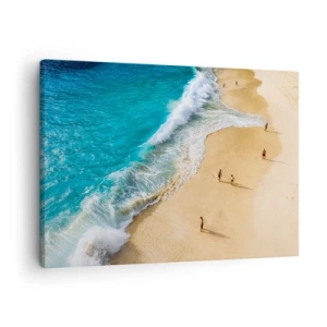 Quadro em tela - Uma praia com águas turquesas e pessoas caminhando por ali - 70x50cm - E depois o sol, a praia… - Decoração de parede moderna para a sala de estar e quarto ARTTOR