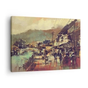 Quadro em tela - Uma cidade com uma ponte e ruas de estilo artístico - 70x50cm - A vida como uma riqueza cinzenta - Decoração de parede moderna para a sala de estar e quarto ARTTOR