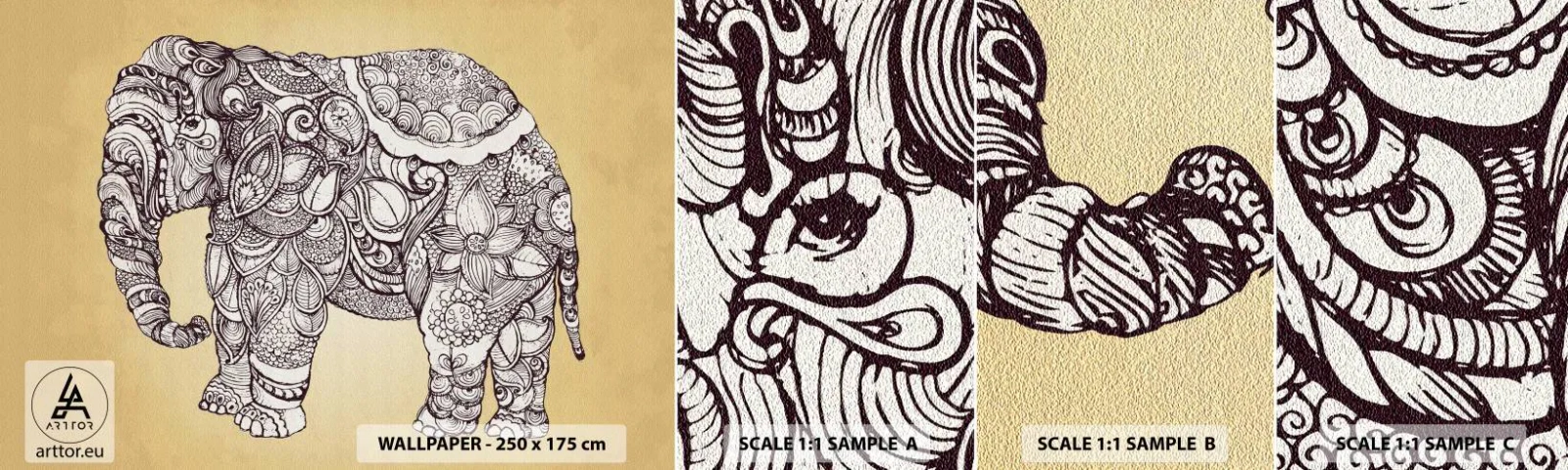 Amostra de papel de parede autocolante Deluxe Sticker - O elefante se cobriu - Elefante, indiano, Animal - 100x30 cm