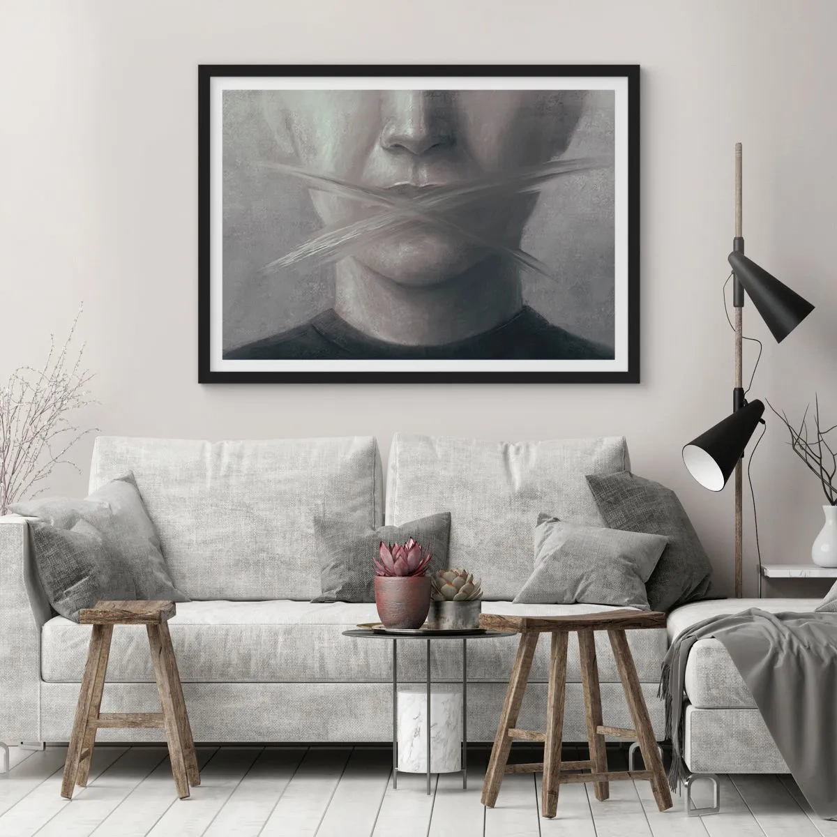 Pôster com moldura preta - Nem uma palavra - 100x70 cm