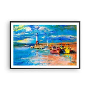 Pôster com moldura preta - Tarde na baía do arco-íris - 91x61 cm