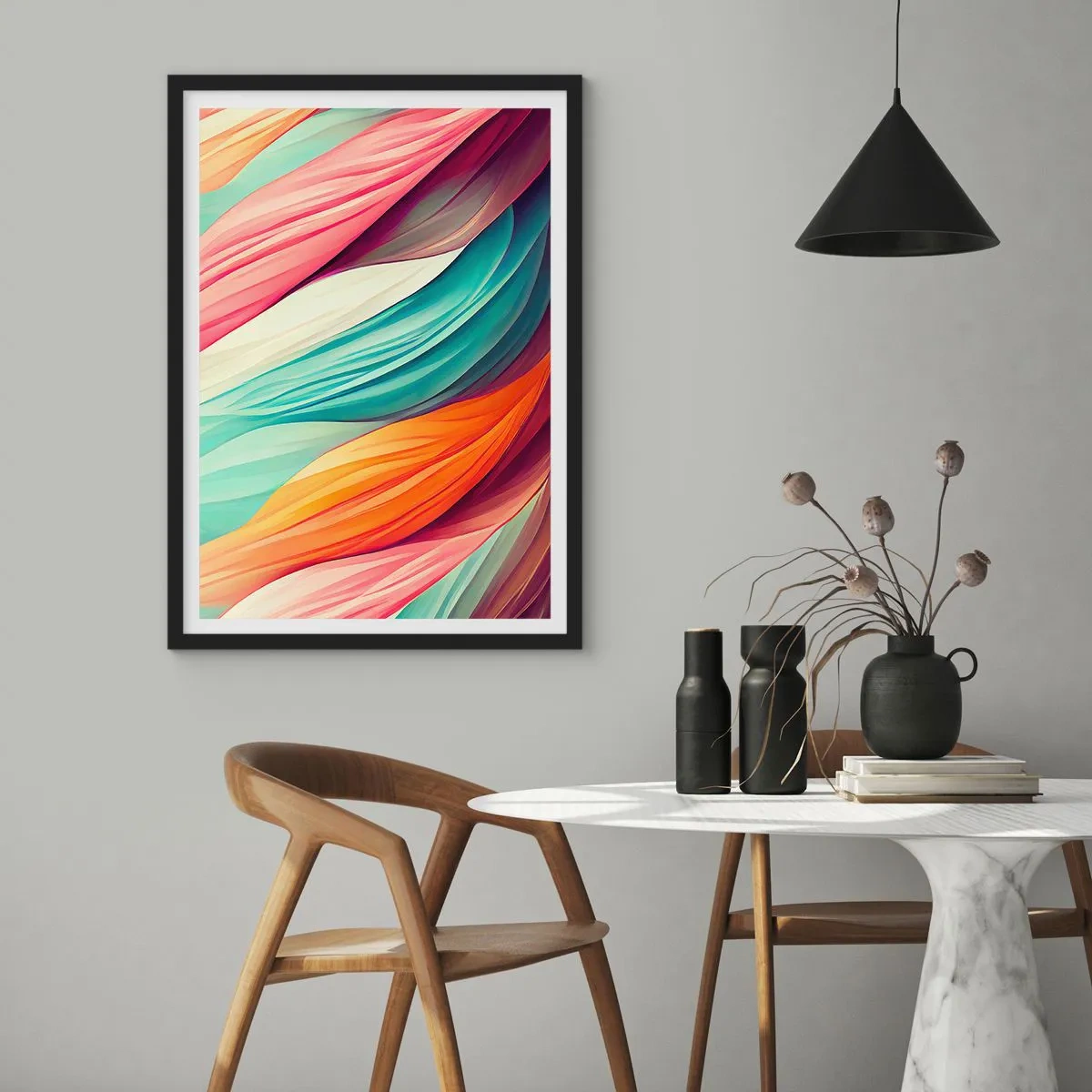 Pôster com moldura preta - Tecido arco-íris - 61x91 cm