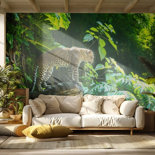 Papel de Parede Premium Sand - Vamos caçar? - Selva, leopardo, Trópicos - 100x70 cm
