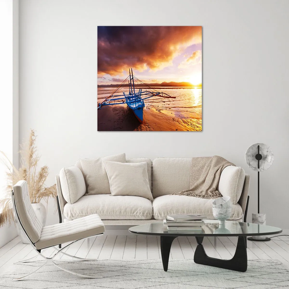 Quadro em vidro - Esticar-se na areia após um longo dia - 30x30 cm