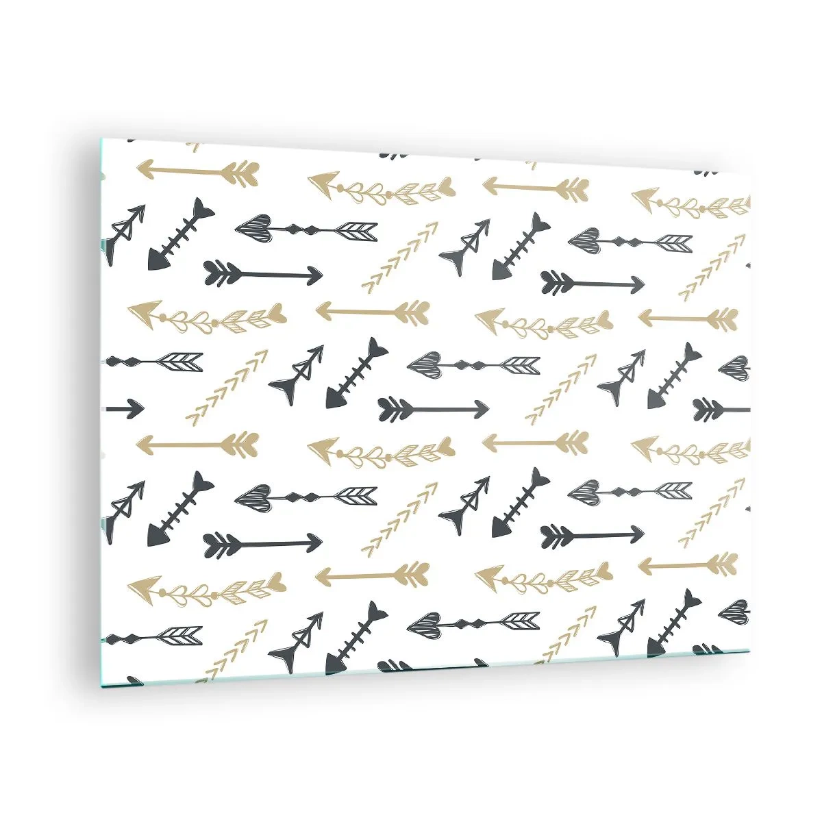Quadro em vidro - Um padrão de setas em cores diferentes em um fundo branco - 70x50cm - O sonho do arqueiro - Decoração de parede moderna para a sala de estar e quarto ARTTOR