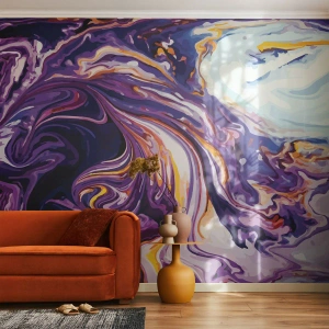 Papel de Parede Premium Canvas - Onde o espaço se dobra em roxo - Abstração, Pedaço, Padrão Moderno - 250x175 cm