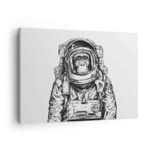 Quadro em tela - Gráfico de um astronauta em um traje espacial com uma cabeça de macaco - 70x50cm - Evolução alternativa - Decoração de parede moderna para a sala de estar e quarto ARTTOR