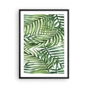 Pôster com moldura preta - Palmeiras em um padrão botânico minimalista - 50x70cm - Sob as folhas verdes - Decoração de parede moderna para a sala de estar e quarto ARTTOR