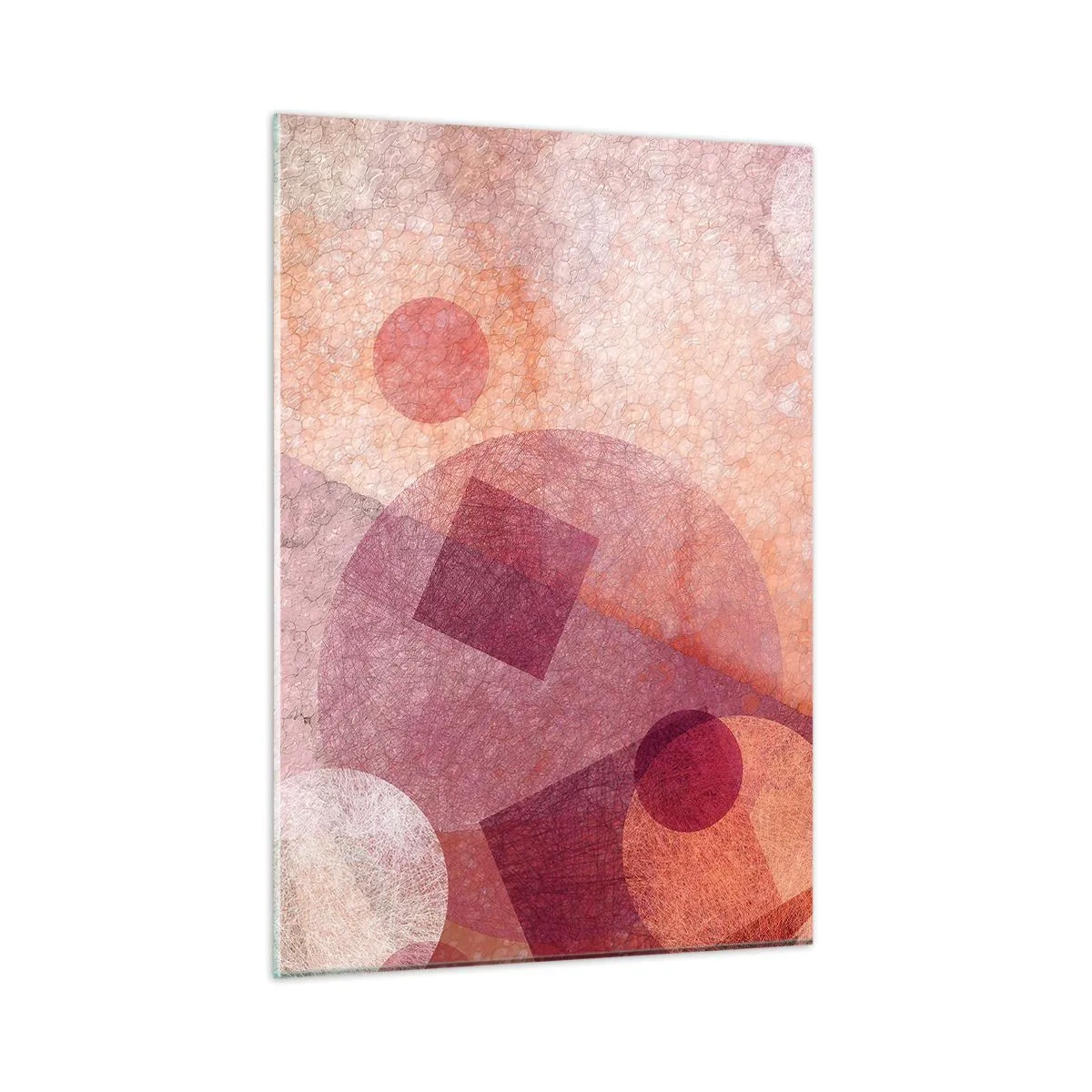 Quadro em vidro - Transformações geométricas em rosa - 50x70 cm